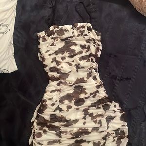 Forever 21 ruched cow print tight dress size L